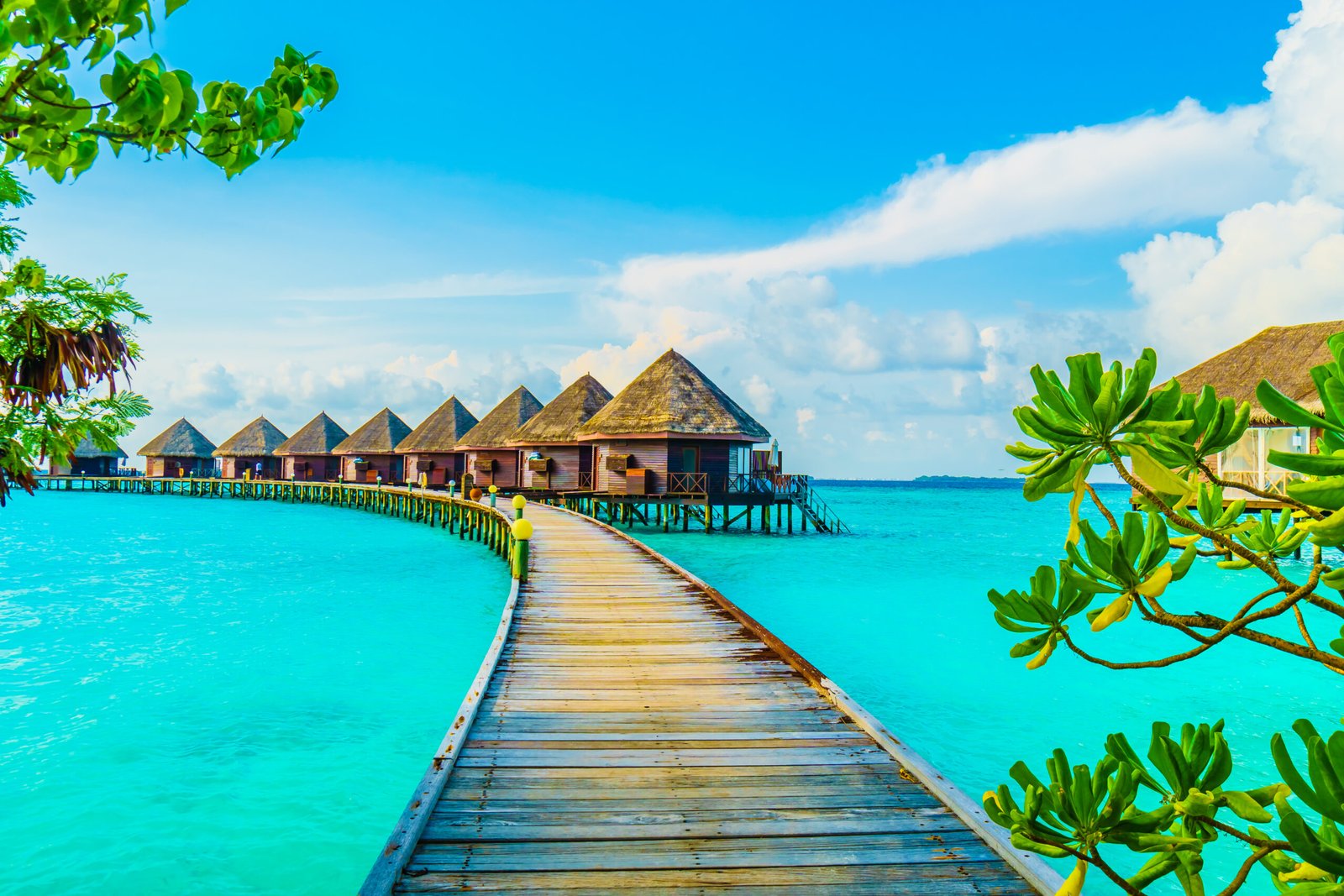 Beautiful tropical Maldives resort hotel and island with beach and sea on sky for holiday vacation background concept -Boost up color Processing
